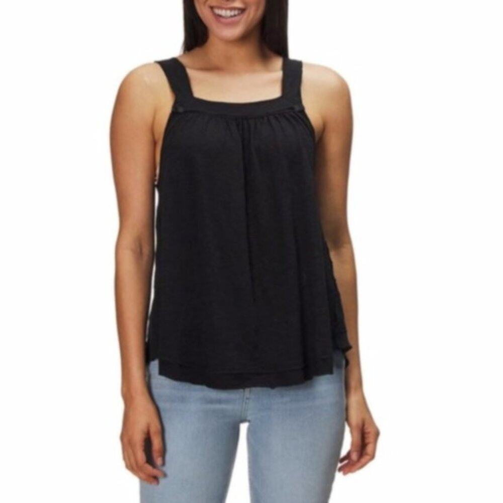 We The Free People Good For You  Black Wide Strap Tank Top Size Small